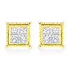 14K Yellow Gold 1 Cttw Princess Cut Diamond Square Stud Earrings