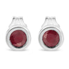 .925 Sterling Silver Bezel Set 3.5mm Created Red Ruby Gemstone Solitaire Stud Earrings