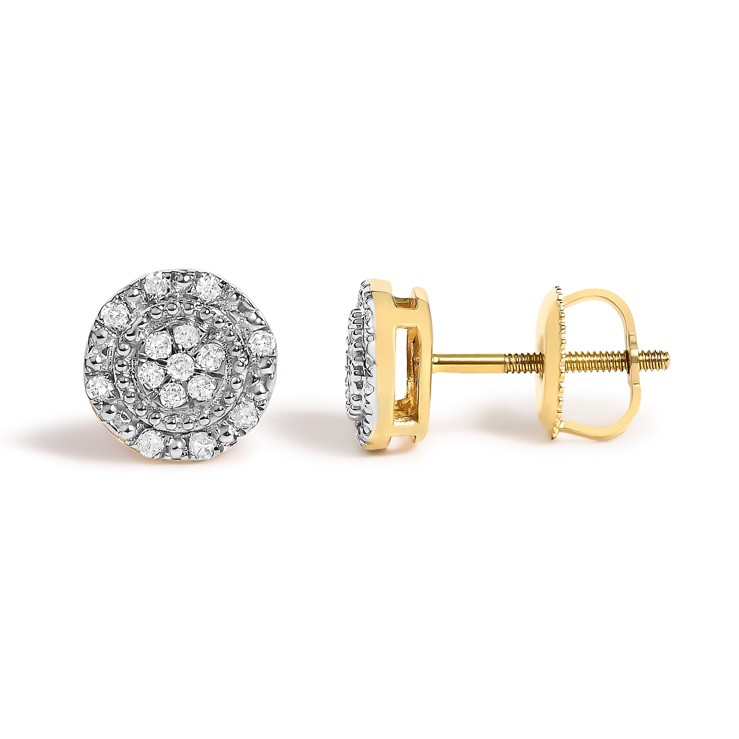 10K Yellow Gold 1/7 Cttw Diamond Beaded Halo Stud Earrings