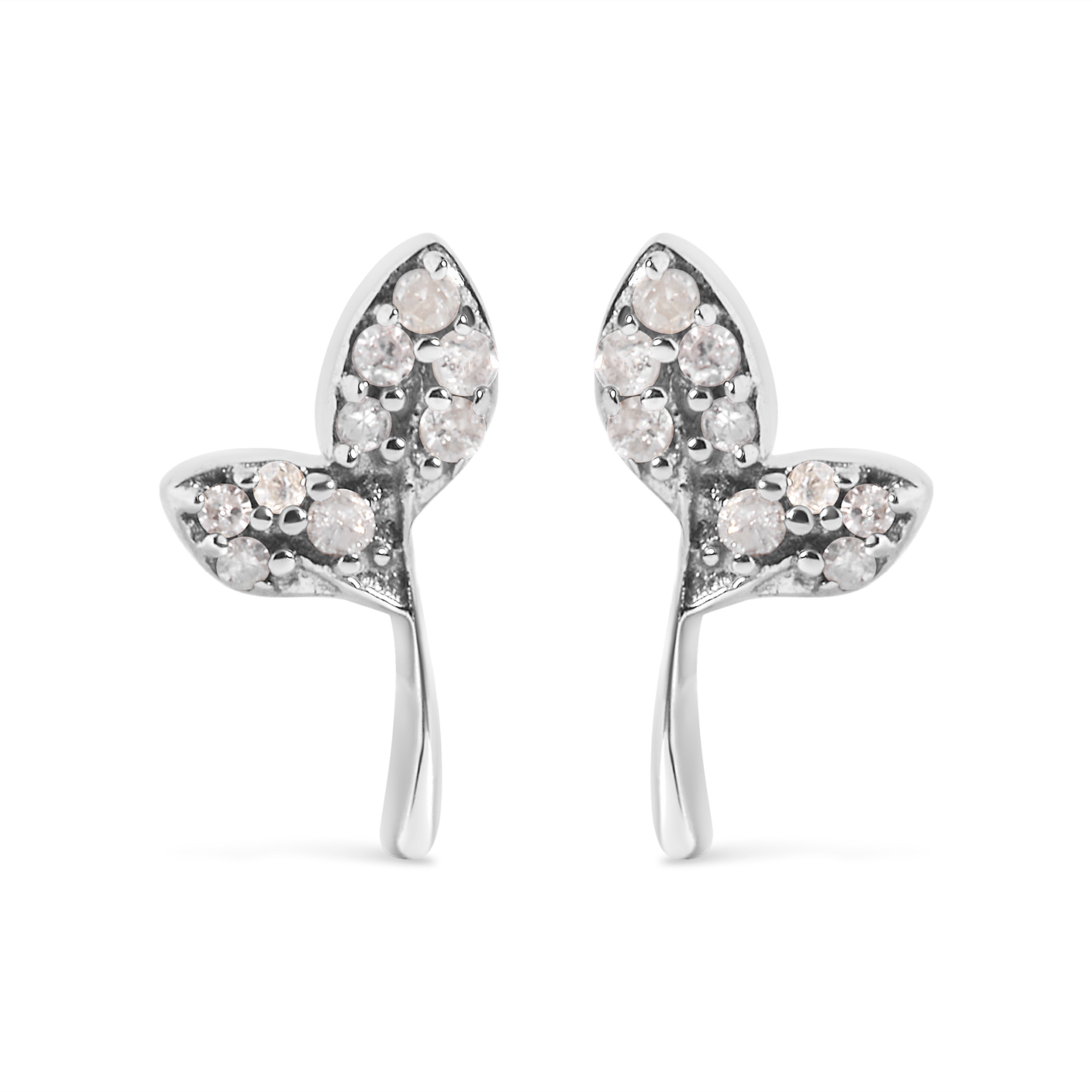 925 Sterling Silver 1/16ct TDW Diamond Leaf Earrings