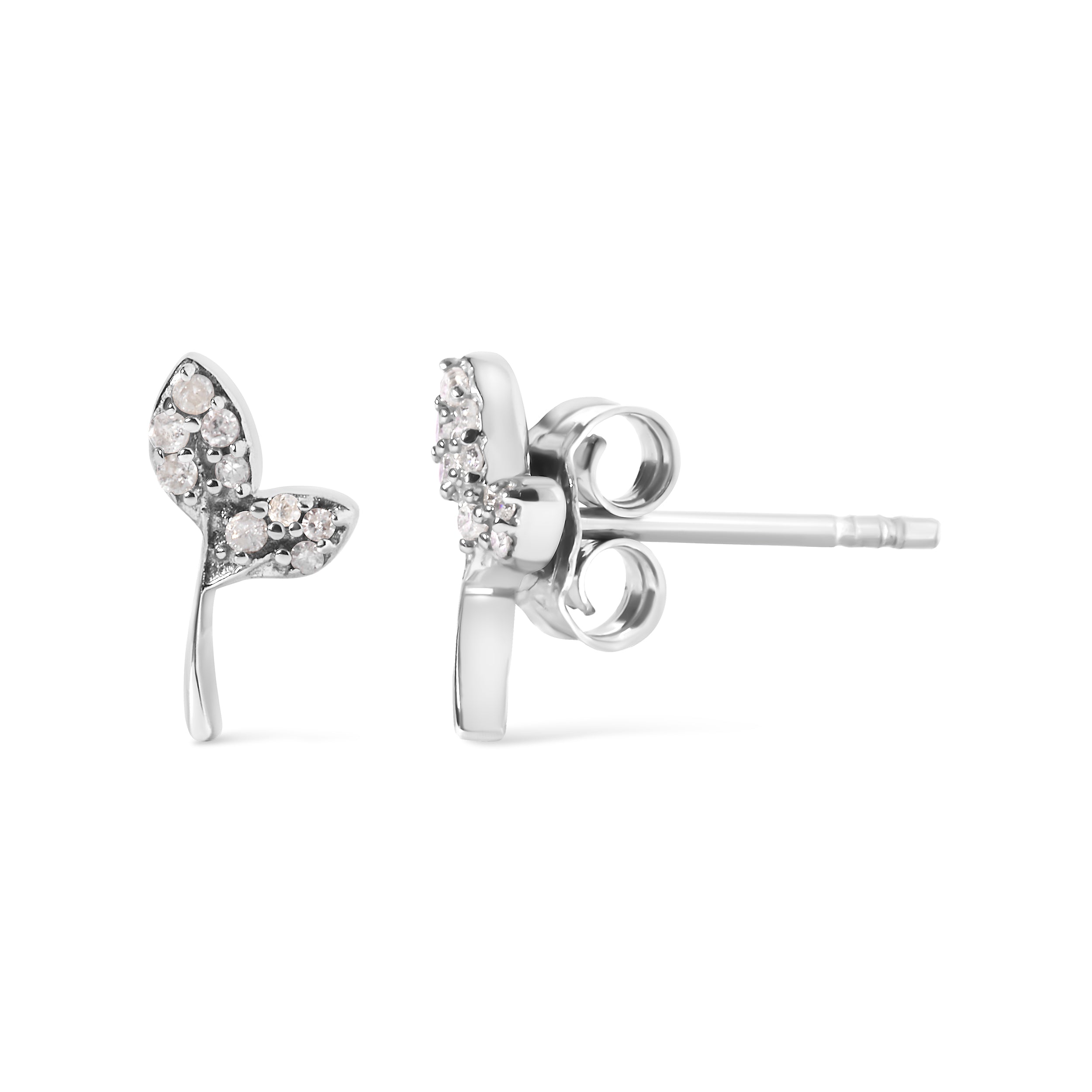 925 Sterling Silver 1/16ct TDW Diamond Leaf Earrings
