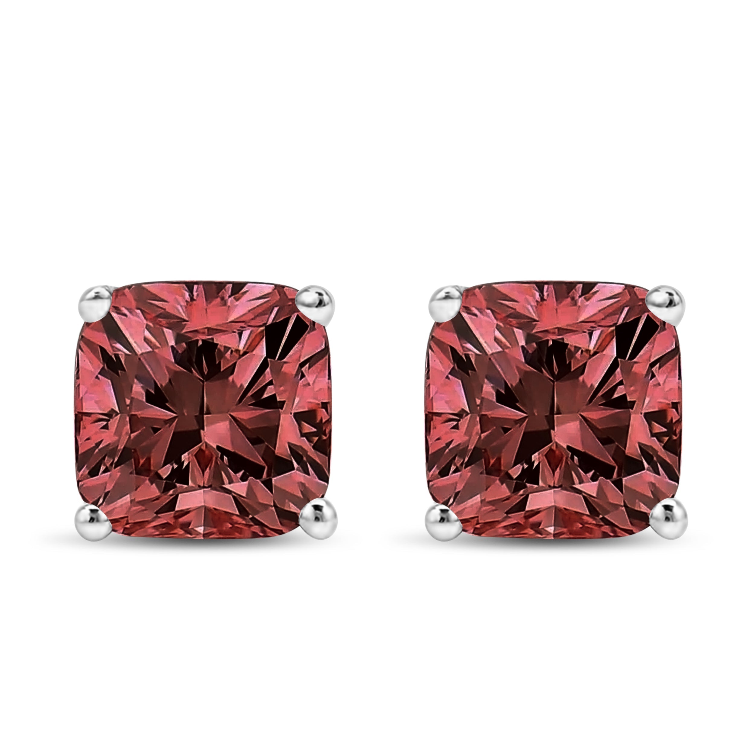 14K White Gold 1 1/2 Cttw Lab Grown Pink Cushion 4-Prong Set Classic Diamond Solitaire Stud Earrings (Pink Color, VS1-VS2 Clarity)