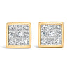 14K Yellow Gold 1.0 Cttw Princess Cut Diamond Composite Stud Earrings with Screw Backs (J-K Color, SI1-SI2 Clarity)