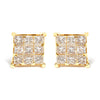 14K Yellow Gold 1 1/2 Cttw Invisible Set Princess-Cut Diamond 9 Stone Square Stud Earrings (J-K Color, SI2-I1 Clarity)