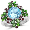 5.76 Carat Genuine Blue Topaz, Chrome Diopside & Garnet .925 Sterling Silver Ring