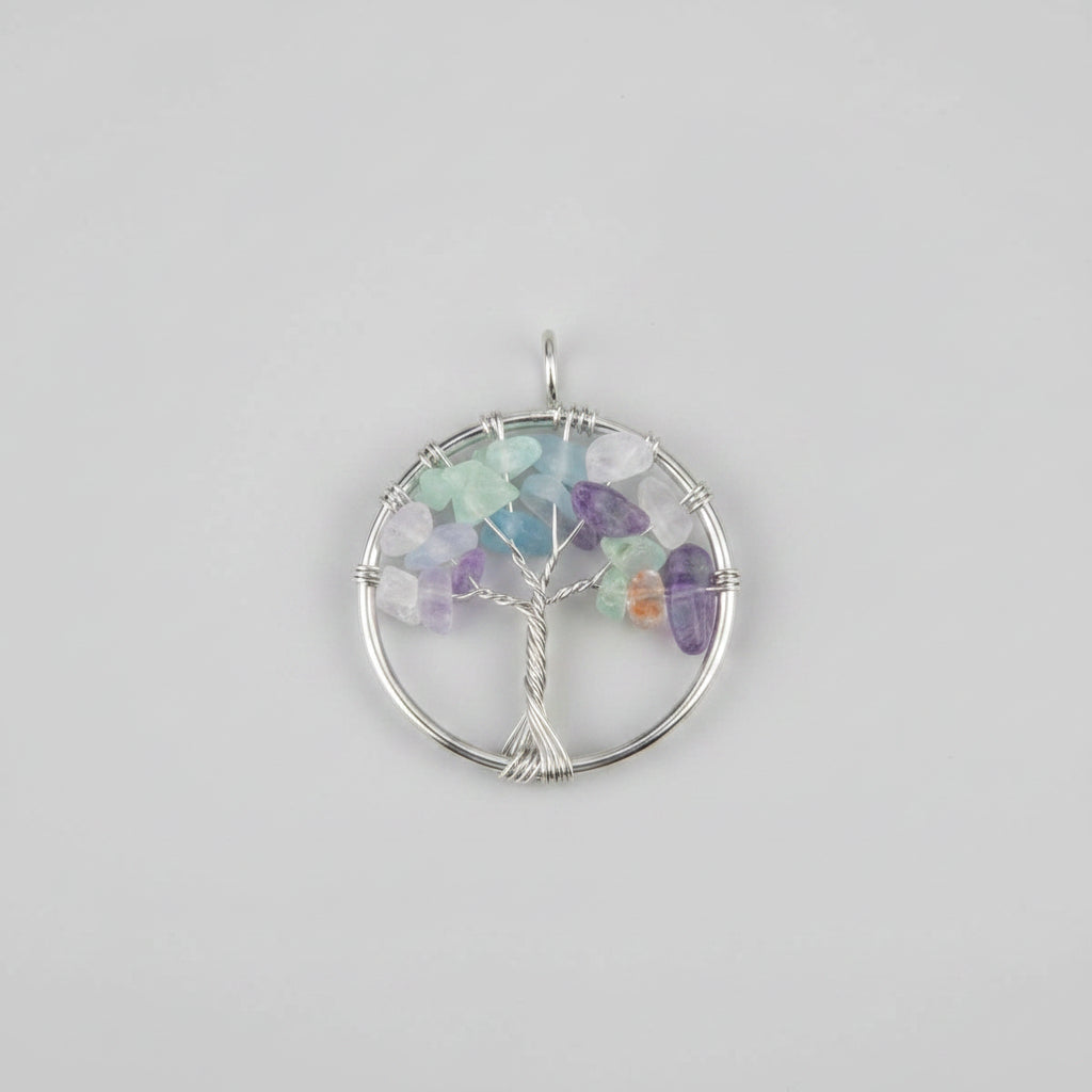 Fluorite Tree of Life Wire Wrapped Pendant Necklace