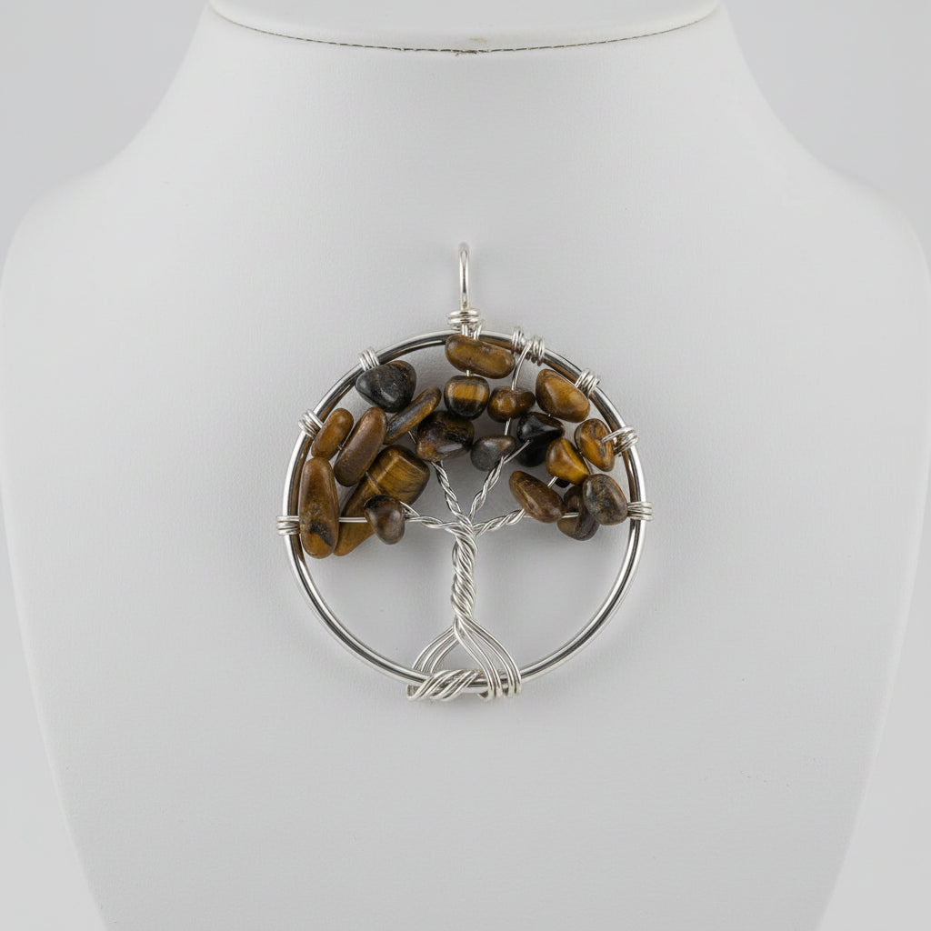 Tigers Eye Tree of Life Pendant Necklace