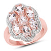 3.06 Carat Genuine Morganite and White Diamond .925 Sterling Silver Ring