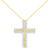 10K Yellow Gold 4.0 Cttw Diamond Two Row Cross 18" Pendant Necklace (J-K Clarity, I1-I2 Color)