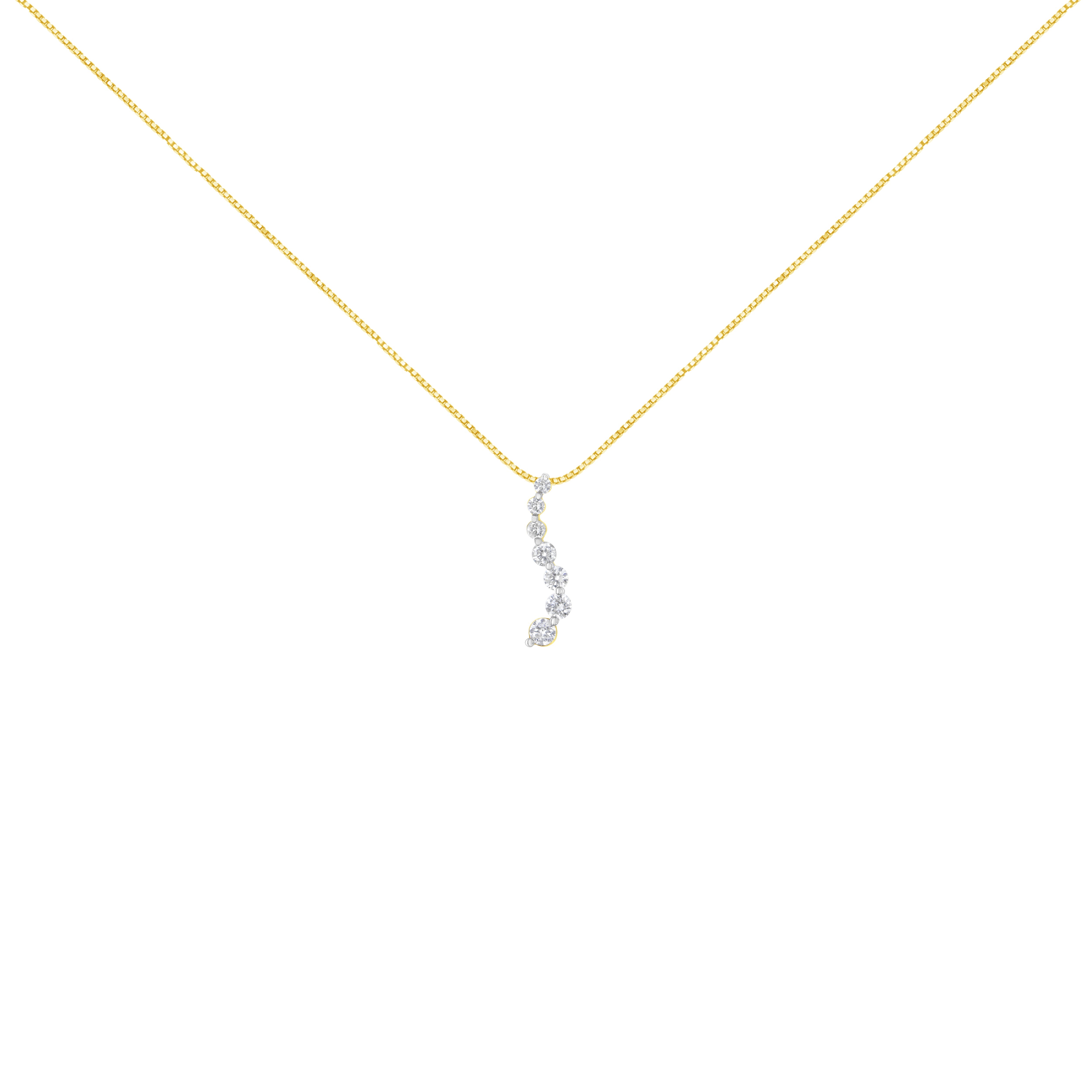 AGS Certified 14K Yellow Gold 2.0 Cttw Baguette and Brilliant Round-Cut Diamond Journey 18" Pendant Necklace (F-G Color, I1-I2 Clarity)
