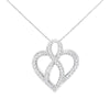 14K White Gold 1/4 cttw Round Cut Diamond Heart and Ribbon Center Pendant Necklace (H-I, I1-I2)