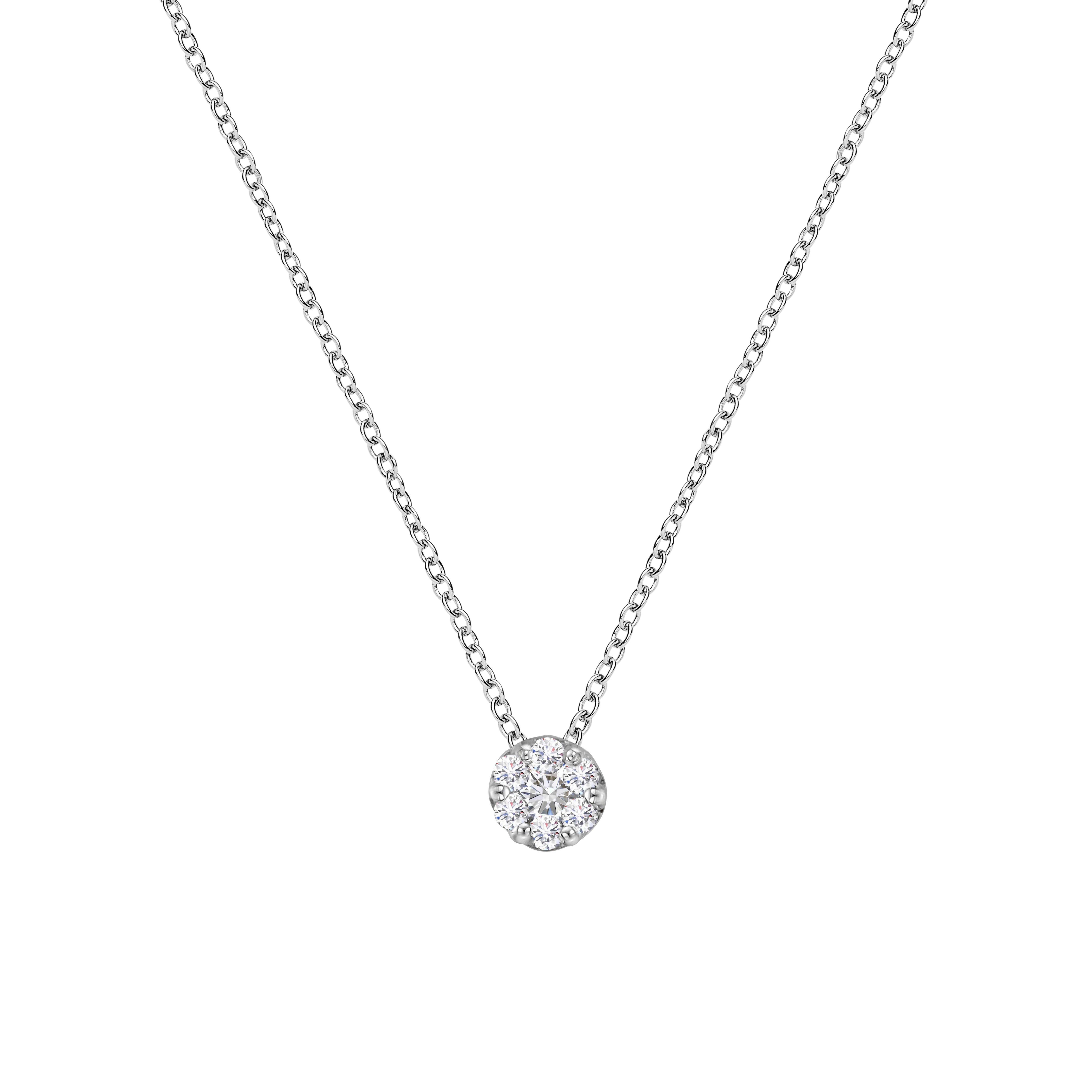 14K White Gold 1/4 Cttw Shared Prong Set Round-Ct Diamond 7 Stone Floral Cluster 18" Pendant Necklace (H-I Color, SI2-I1 Clarity)
