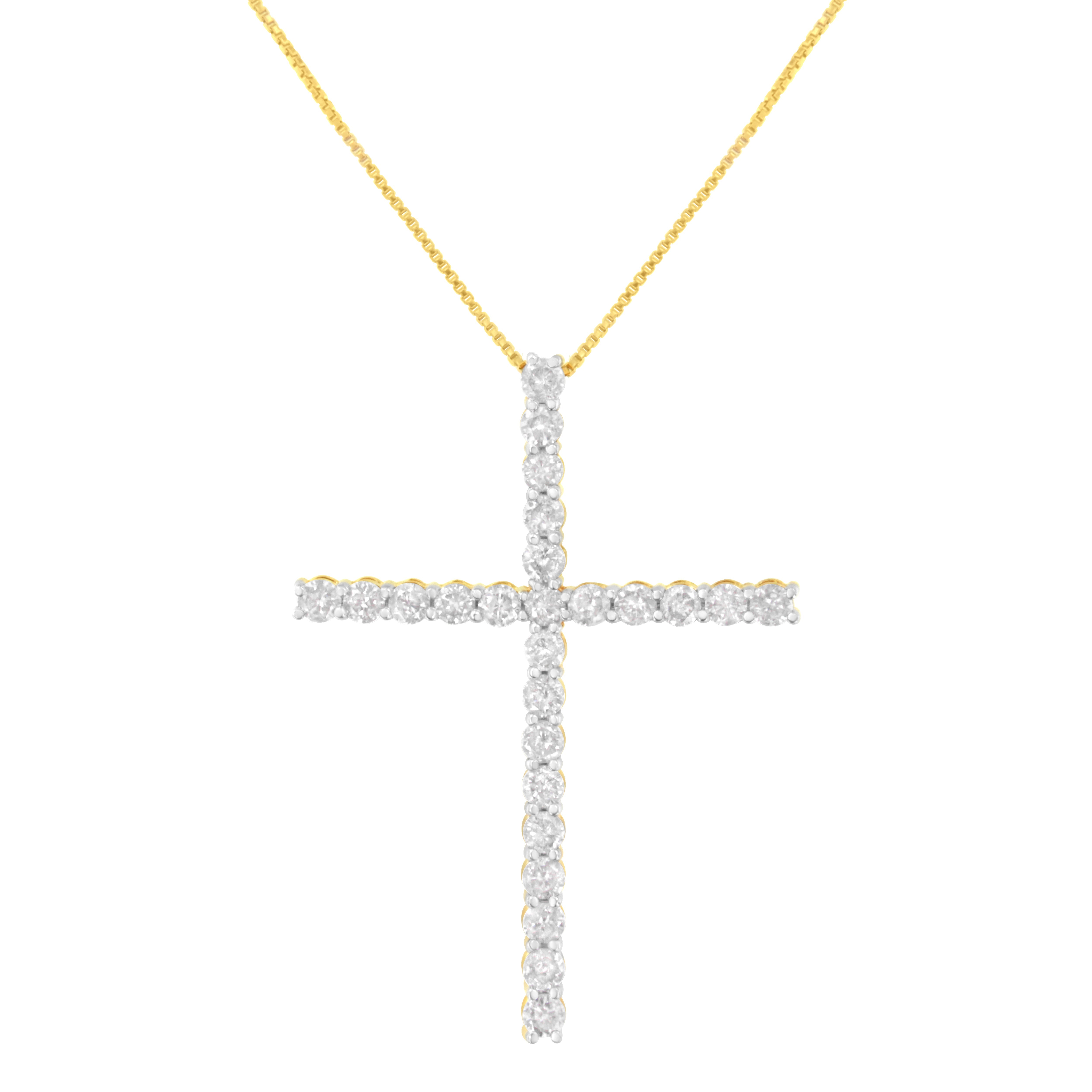 .925 Sterling Silver 3.0 Cttw Round Shape Diamond 1-1/2" Cross Pendant with Box Chain Necklace (I-J Color, I2-I3 Clarity) - 18"