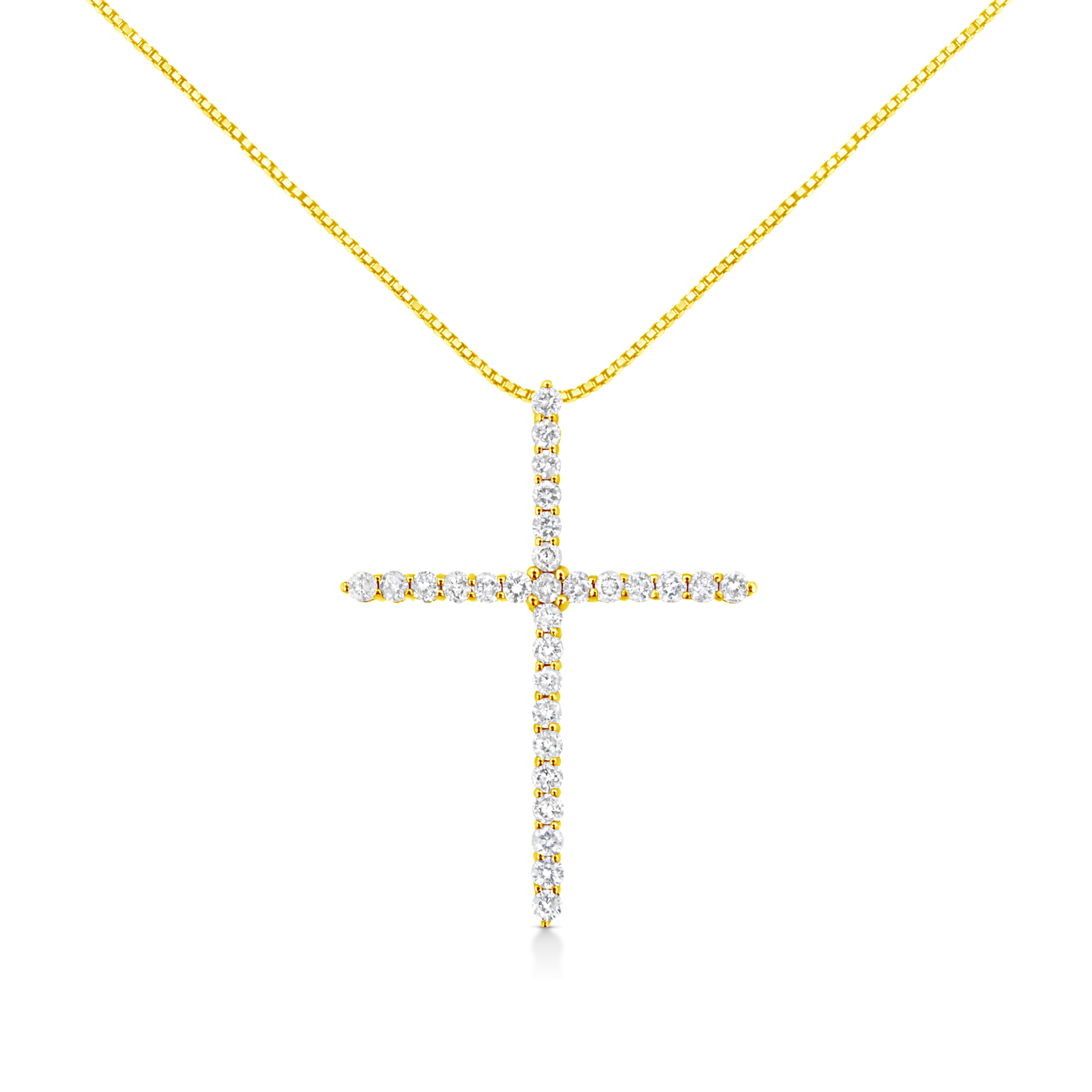 10K Yellow Gold 3.00 cttw Round-Cut Diamond Cross 18" Pendant Necklace (J-K Color, I1-I2 Clarity)