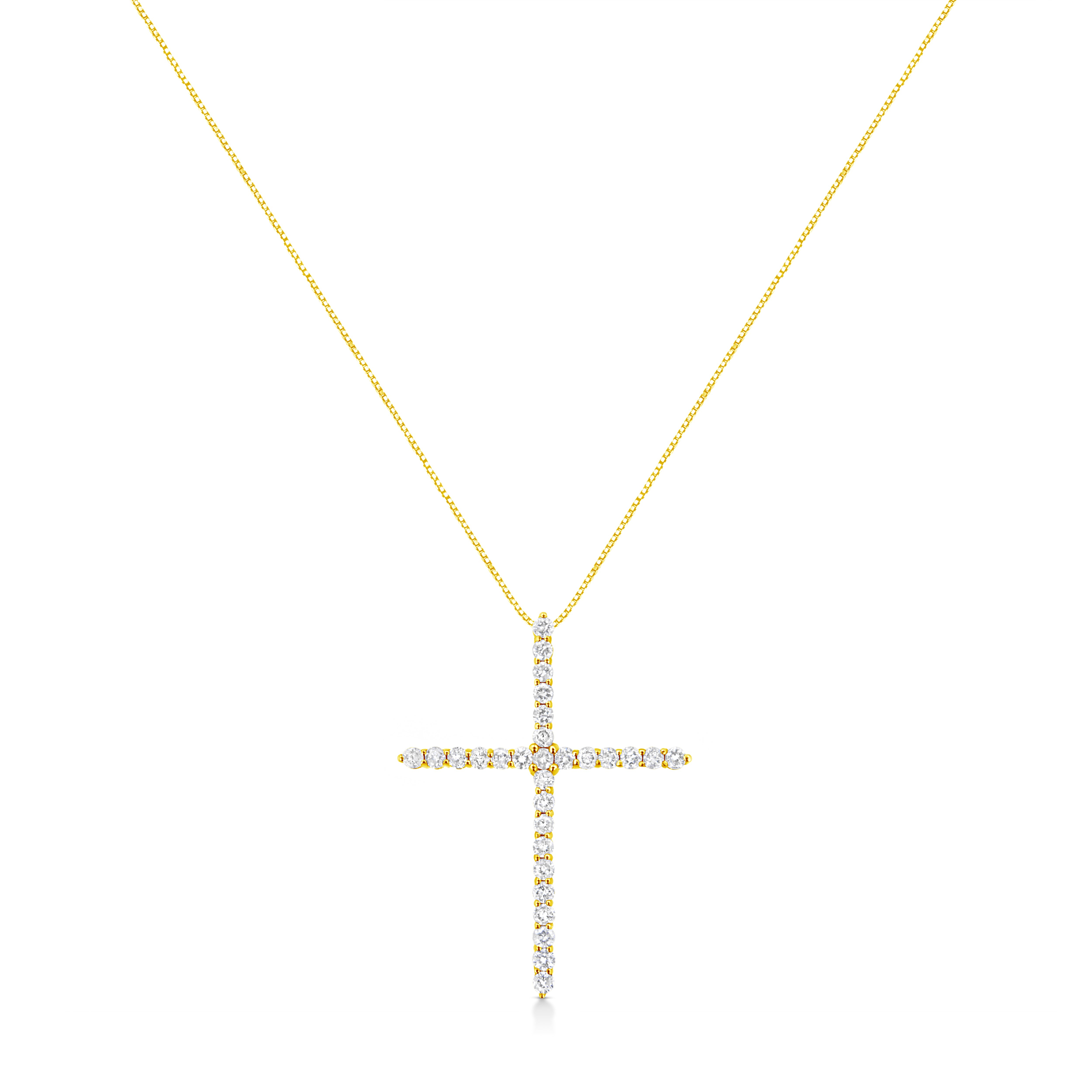 10K Yellow Gold Plated .925 Sterling Silver 3.0 Cttw Prong-Set Round Brilliant Cut Diamond Cross 18" Pendant Necklace (J-K Color, I1-I2 Clarity)