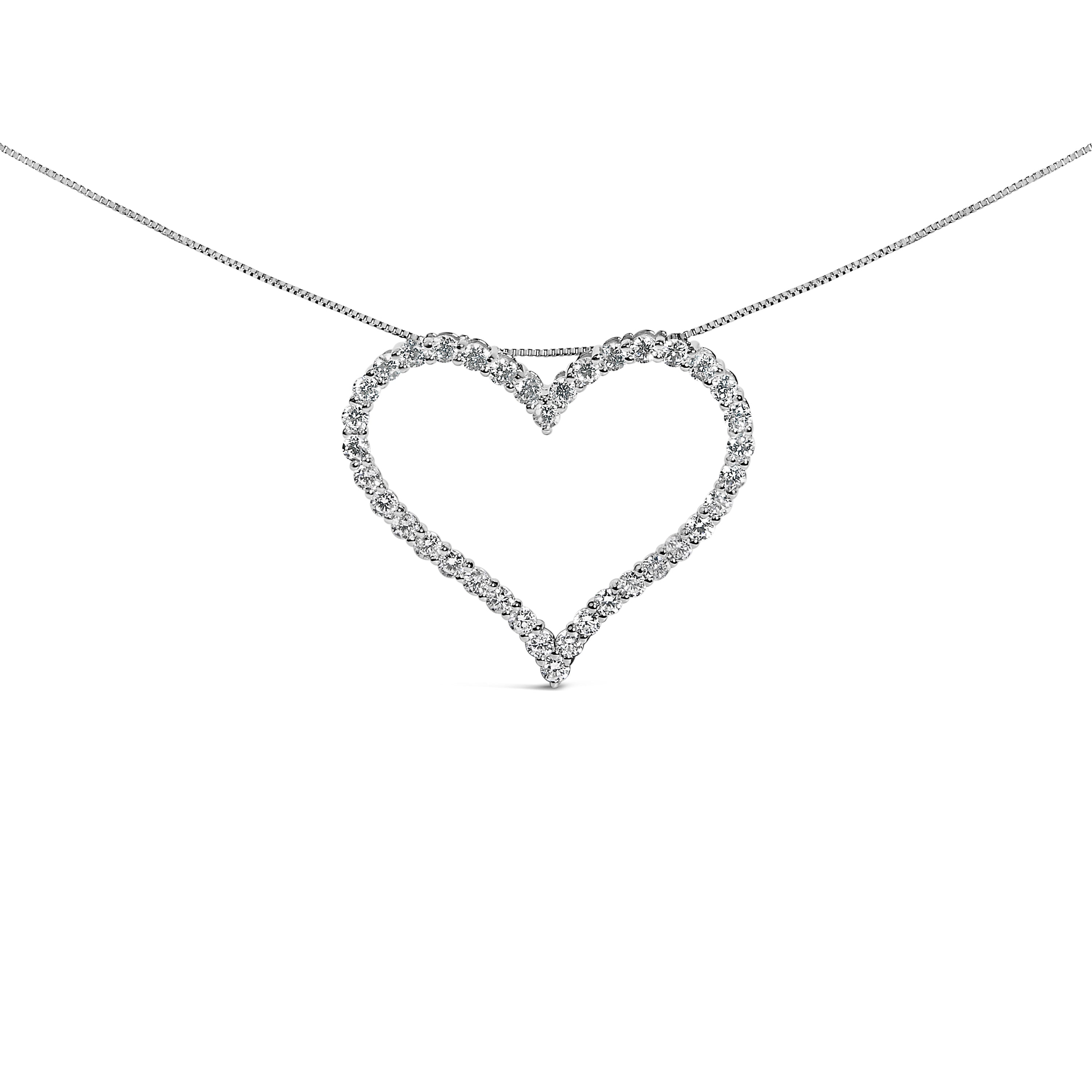 14K White Gold 3.0 Cttw Lab Grown Diamond Open Heart Pendant Necklace