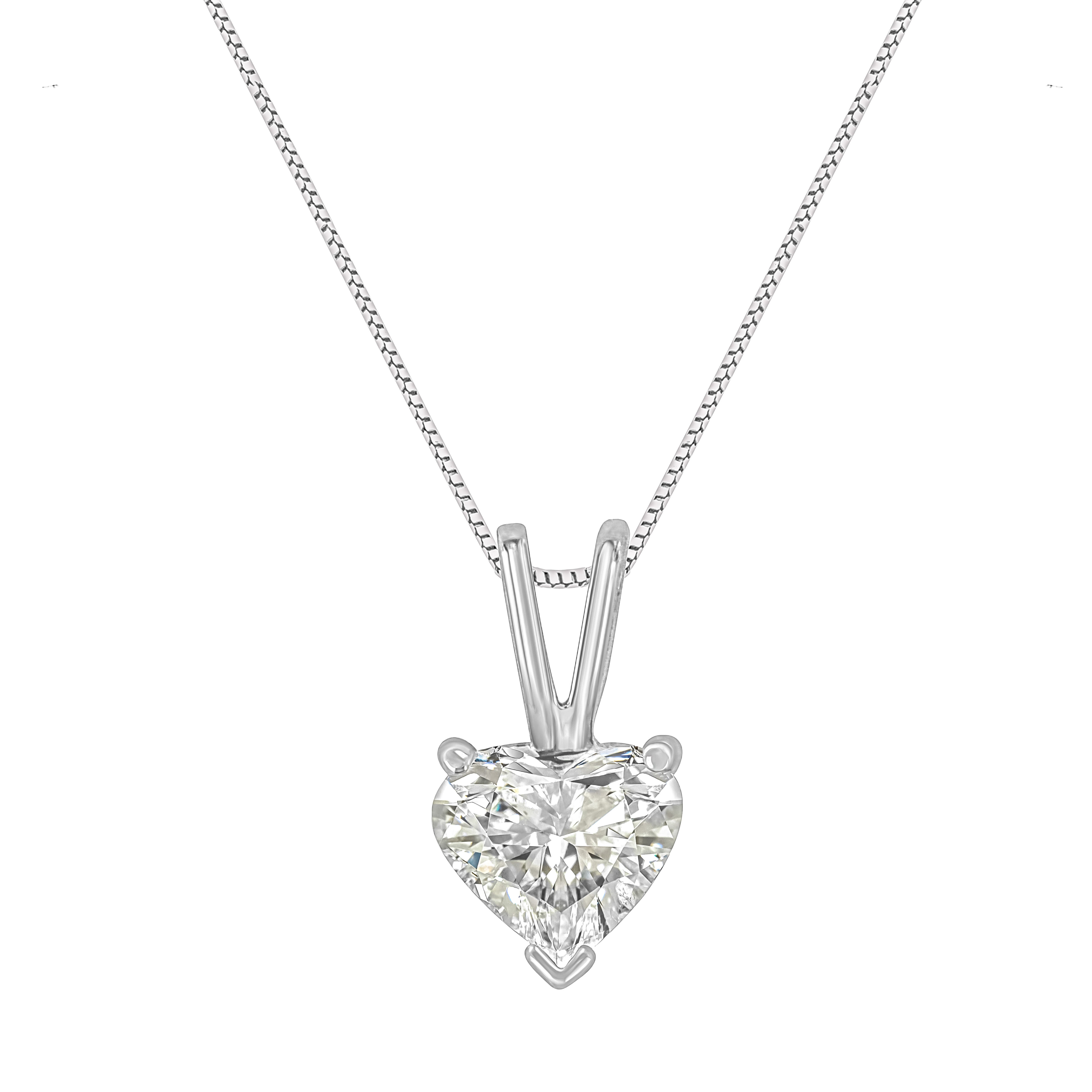 14K White Gold 3/8 Cttw Heart-Shaped Diamond Classic Solitaire 18" Pendant Necklace (H-I Color, VS2-SI1 Clarity)