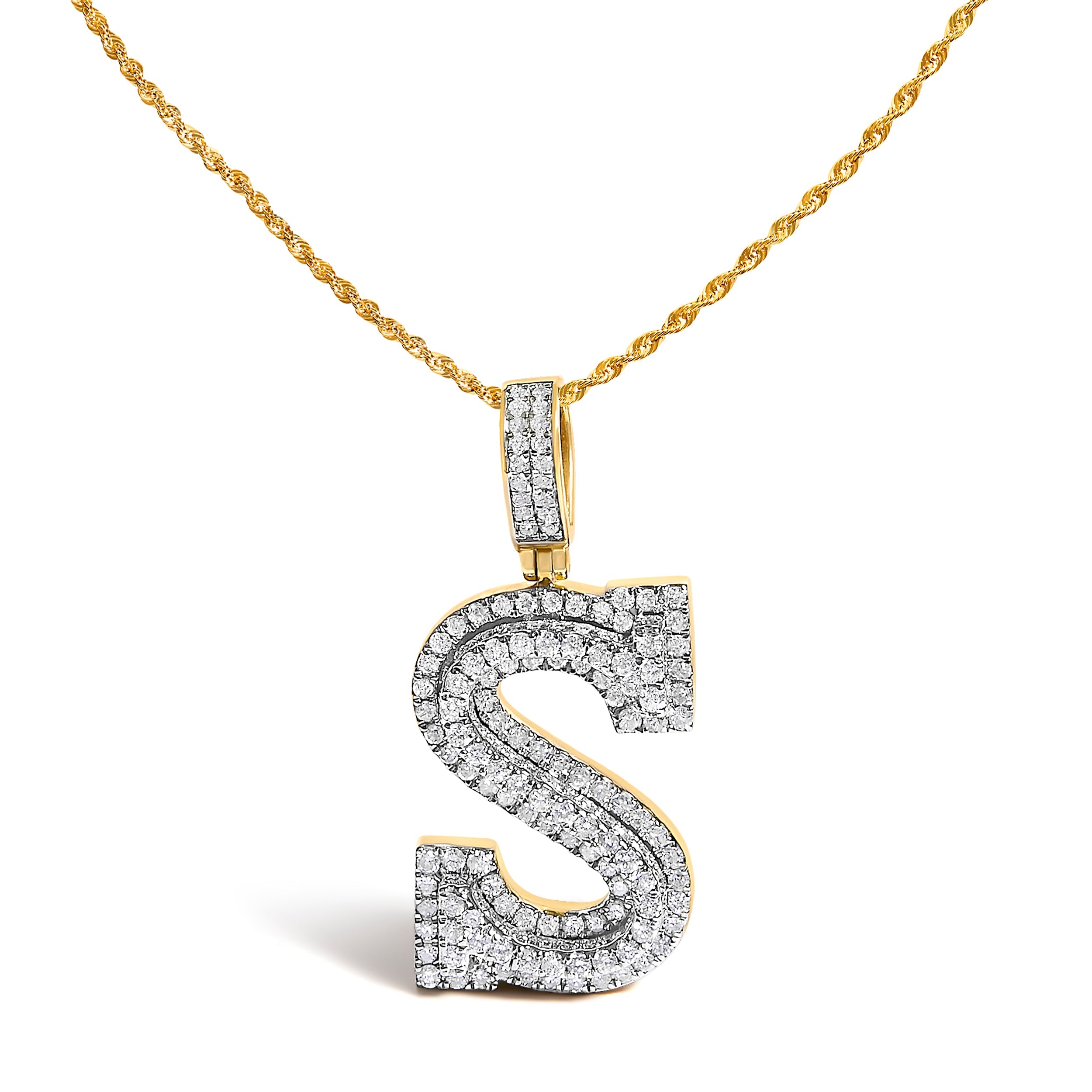 Men's 10K Yellow Gold 1 5/8 Cttw Letter S Initial Pendant Necklace