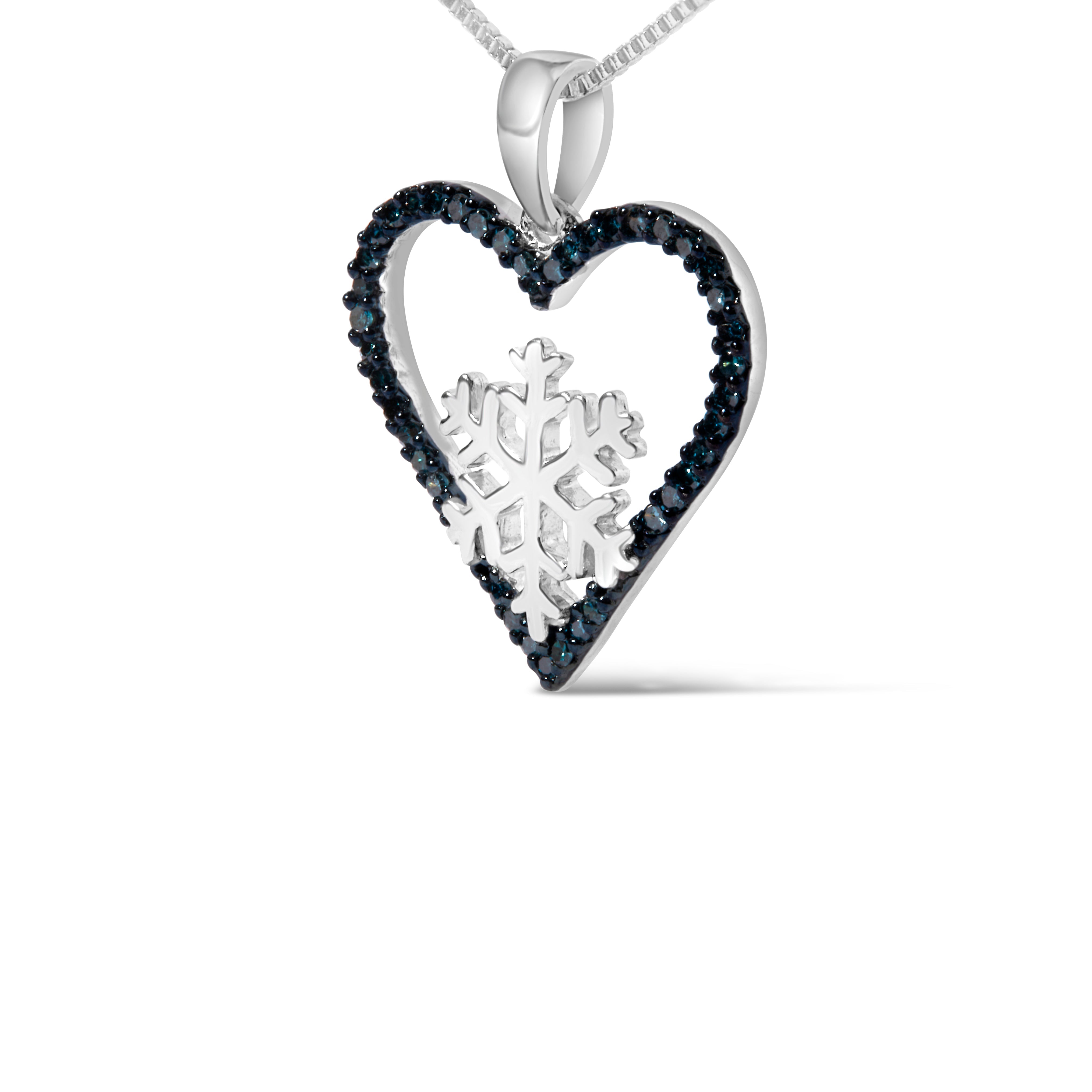 925 Sterling Silver 1/10ct TDW  Blue Treated  Diamond Heart Pendant Necklace