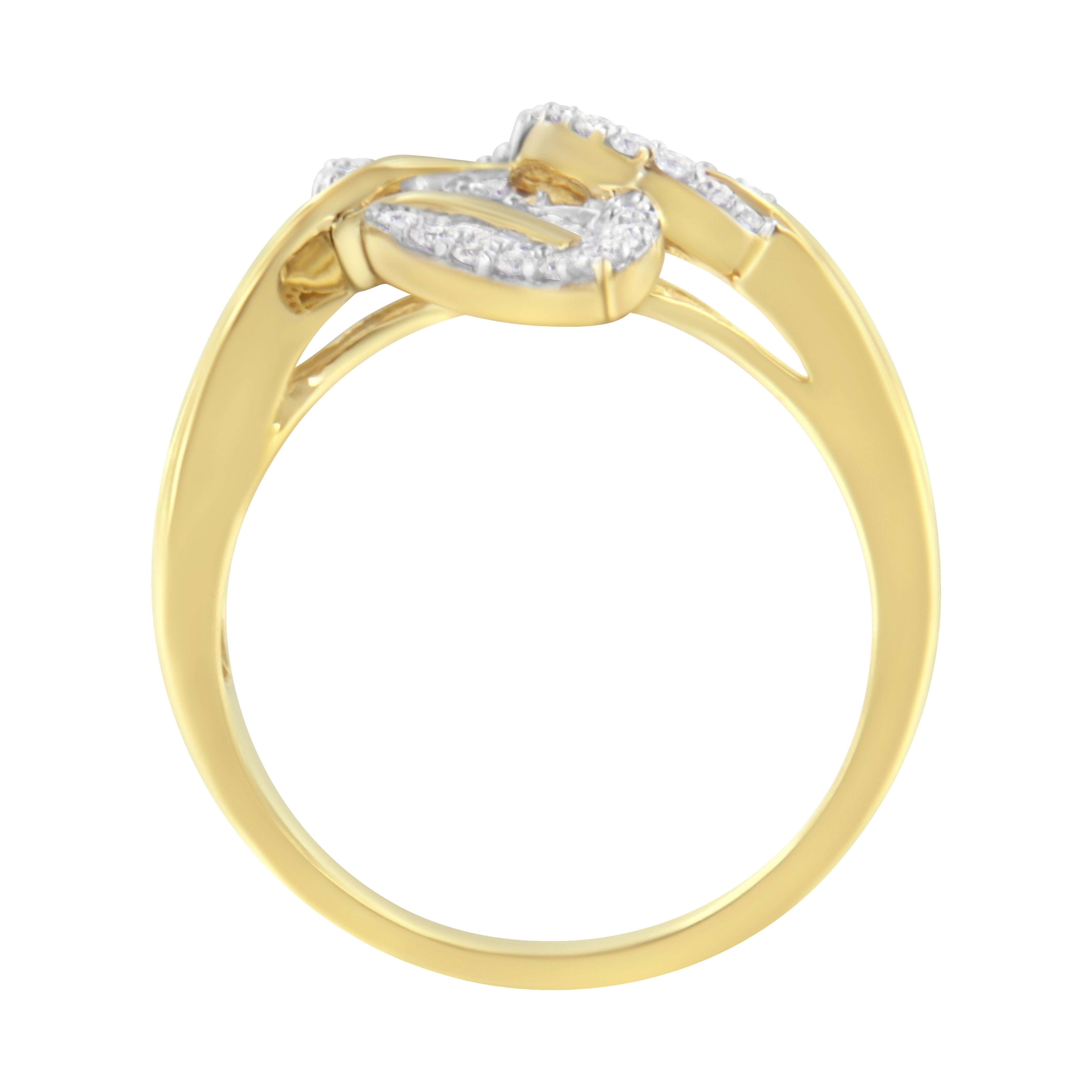 10k Yellow and White Gold 1/2 Cttw Baguette and Round Diamond Bypass Triple Leaf Ring (I-J Color, I1-I2 Clarity) - Size 7