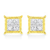14K Yellow Gold 1 Cttw Princess Cut Diamond Square Stud Earrings