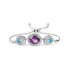 .925 Sterling Silver Oval Amethyst and Pear Blue Topaz with Diamond Accent Lariat 4â€-10â€ Adjustable Bolo Bracelet (H-I Color, SI1-SI2 Clarity)
