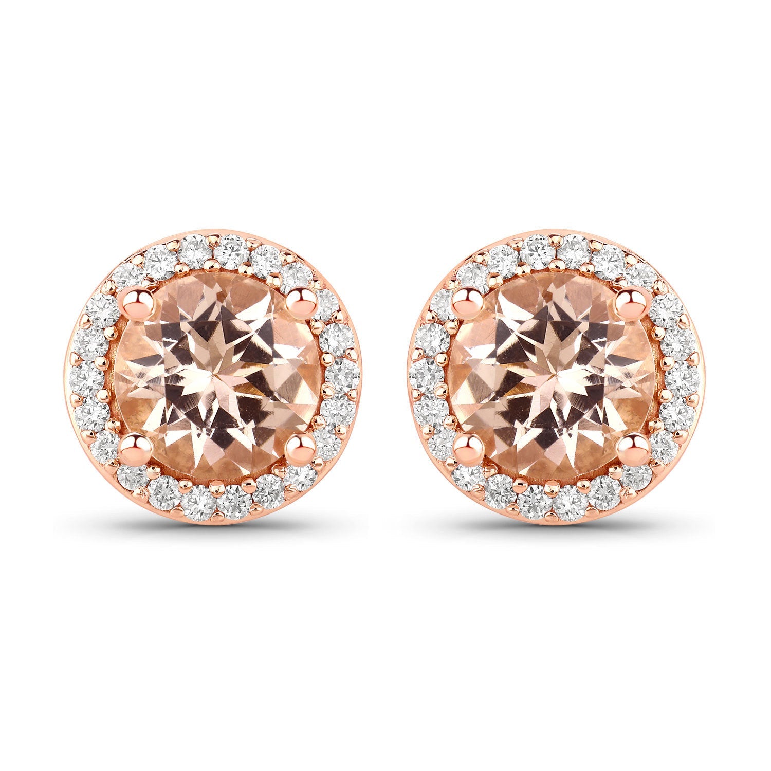 1.60 Carat Genuine Morganite and White Diamond 14K Rose Gold Earrings