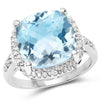 7.18 Carat Genuine Blue Topaz and White Topaz .925 Sterling Silver Ring