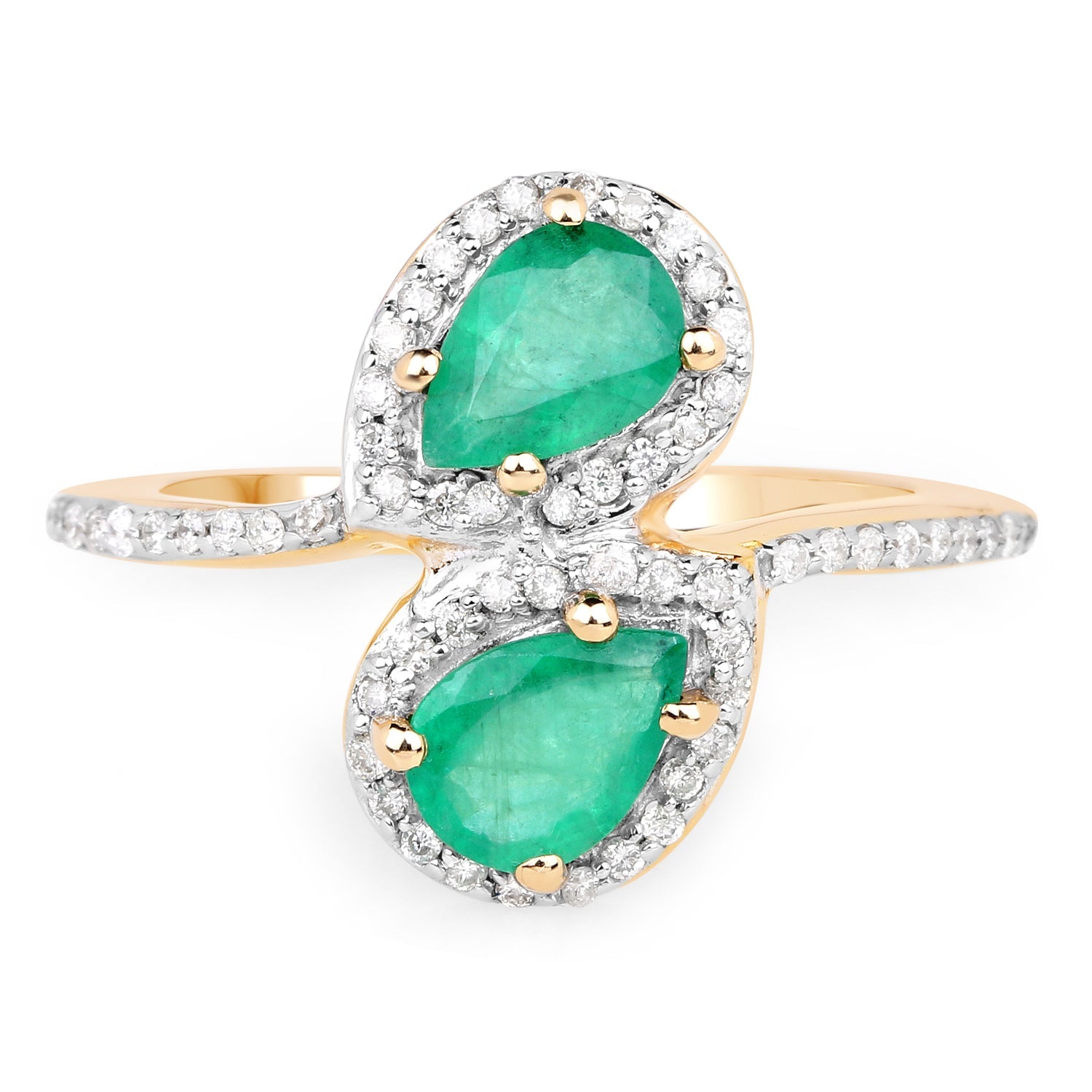 2.06 Carat Genuine Zambian Emerald & White Zircon 14K Yellow Gold Ring