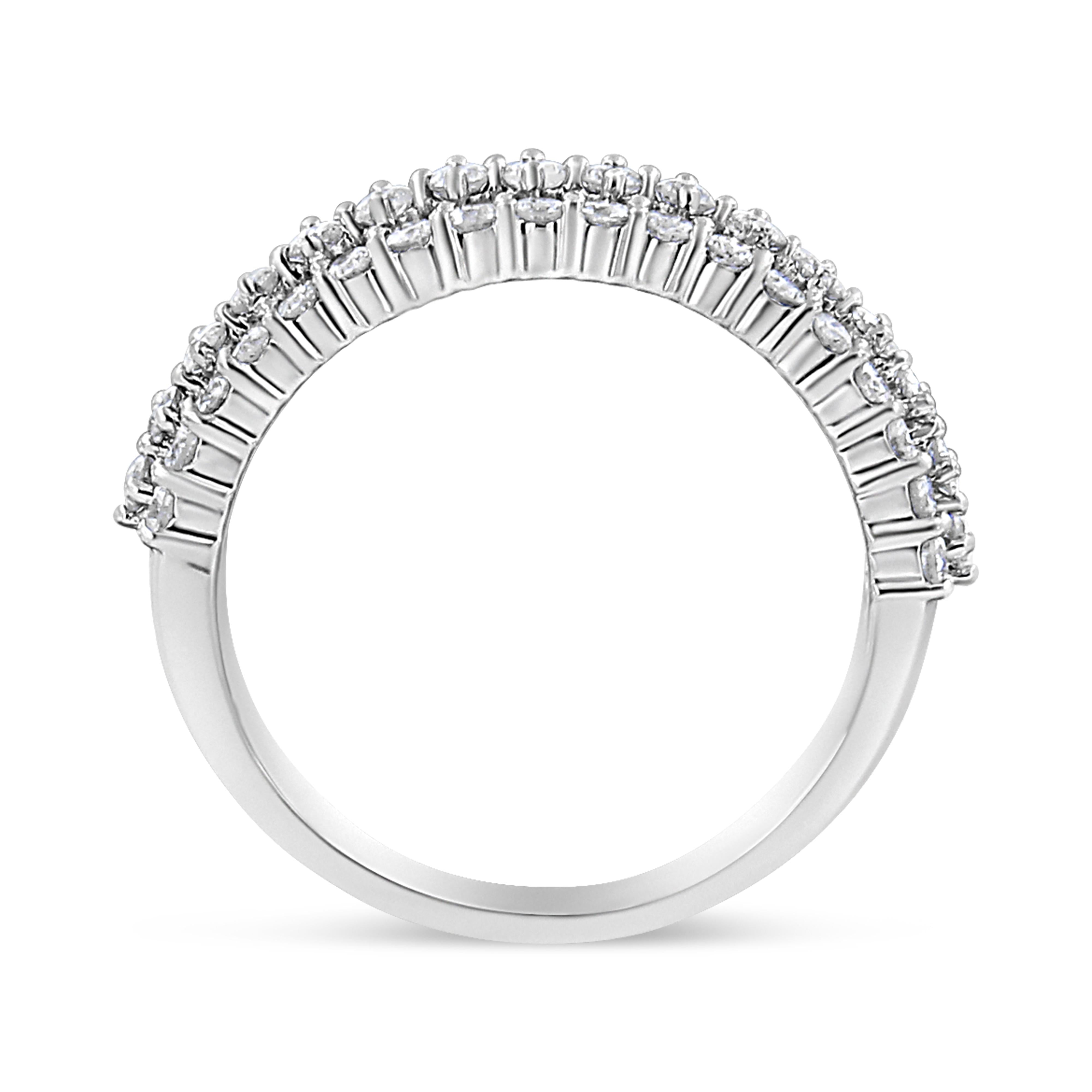 14K White Gold 1.0 Cttw Prong Set Round Diamond Split Shank Three Row Band Ring (H-I Color, I2-I3 Clarity) - Size 6