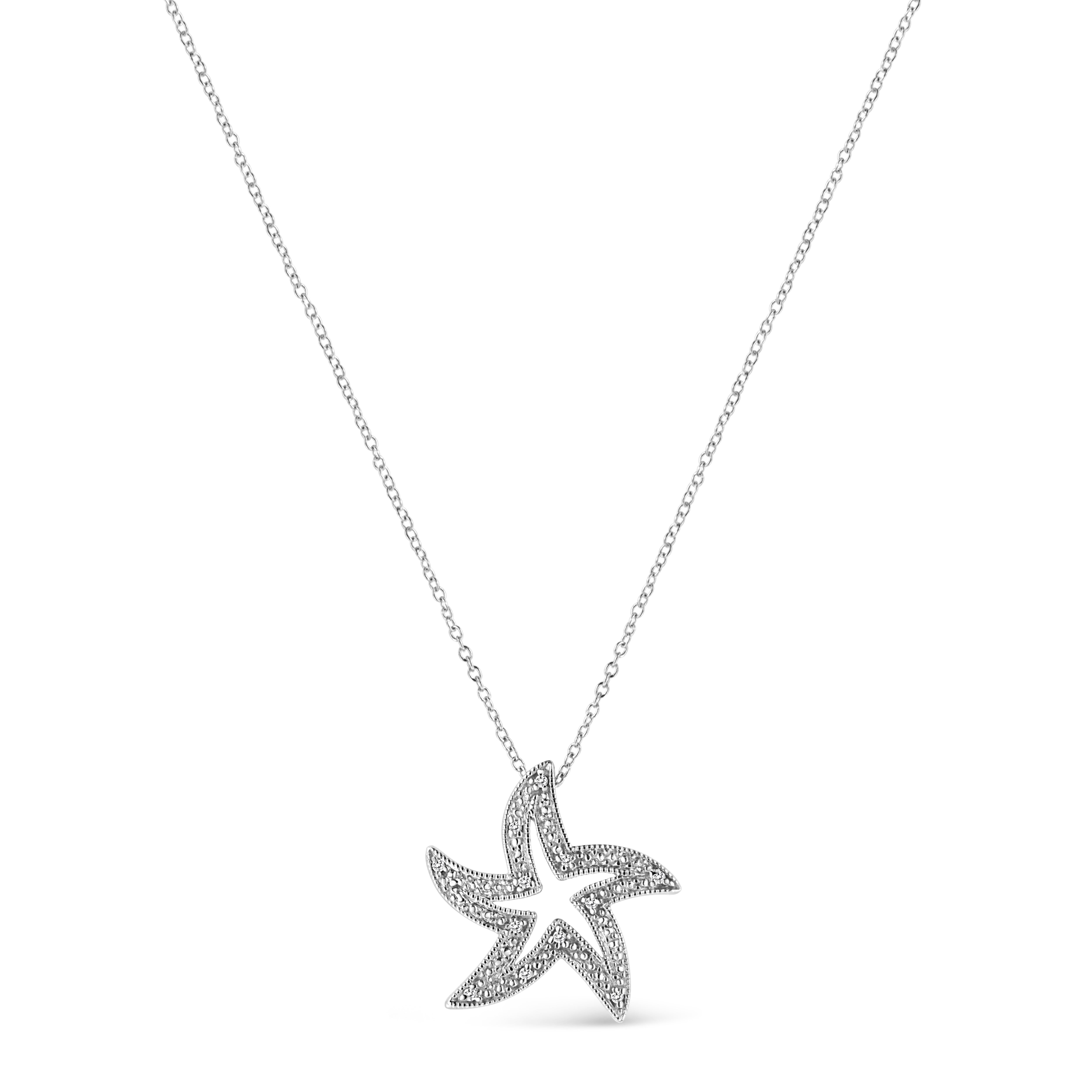 .925 Sterling Silver Prong-Set Diamond Accent Starfish 18" Pendant Necklace (I-J Color, I1-I2 Clarity)