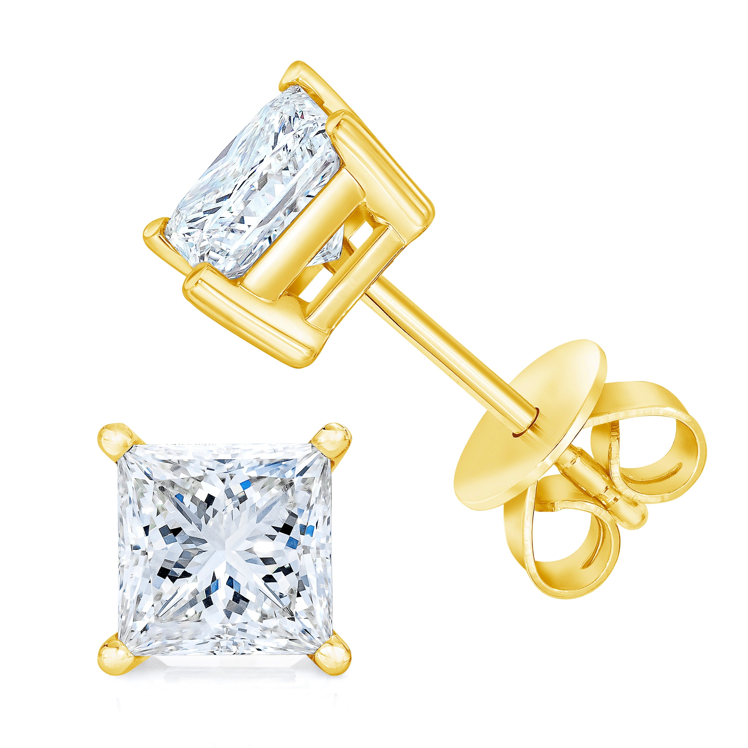 AGS Certified 14K White Gold 1.0 Cttw 4-Prong Set Princess-Cut Solitaire Diamond Push Back Stud Earrings (I-J Color, SI2-I1 Clarity)