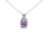 .925 Sterling Silver 9x7mm Oval Purple Amethyst and Round Diamond Accent Fashion Drop Pendant 18 Inch Necklace (I-J Color, I1-I2 Clarity)