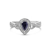 .925 Sterling Silver 6x4mm Pear Sapphire Gemstone with Diamond Accent Fashion Halo Ring (H-I Color, SI1-SI2 Clarity) - Size 7