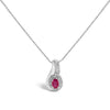 .925 Sterling Silver Red Ruby and Diamond Accent Milgrain Swirl Pendant Necklace - 18" Inches