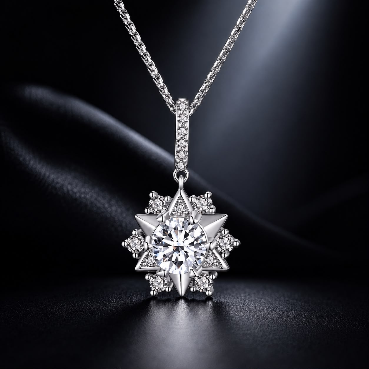 925 Sterling Silver Moissanite Necklace with Pavé Setting, 45cm, Platinum Plated, Women