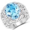 11.29 Carat Genuine Blue Topaz and White Topaz .925 Sterling Silver Ring