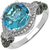 4.96 Carat Genuine Blue Topaz, Blue Diamond & White Diamond .925 Sterling Silver Ring