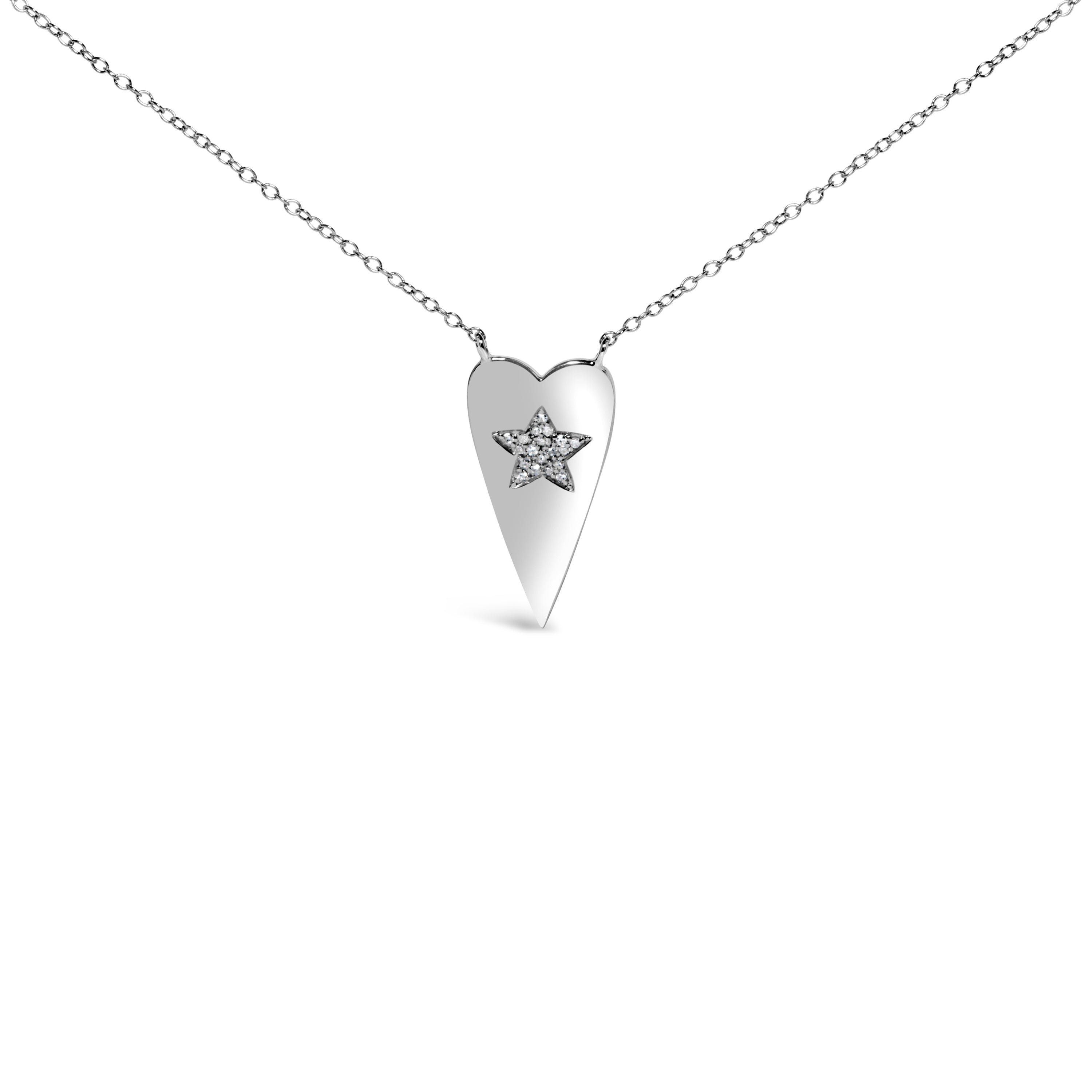 .925 Sterling Silver Diamond Heart with Star Pendant Necklace