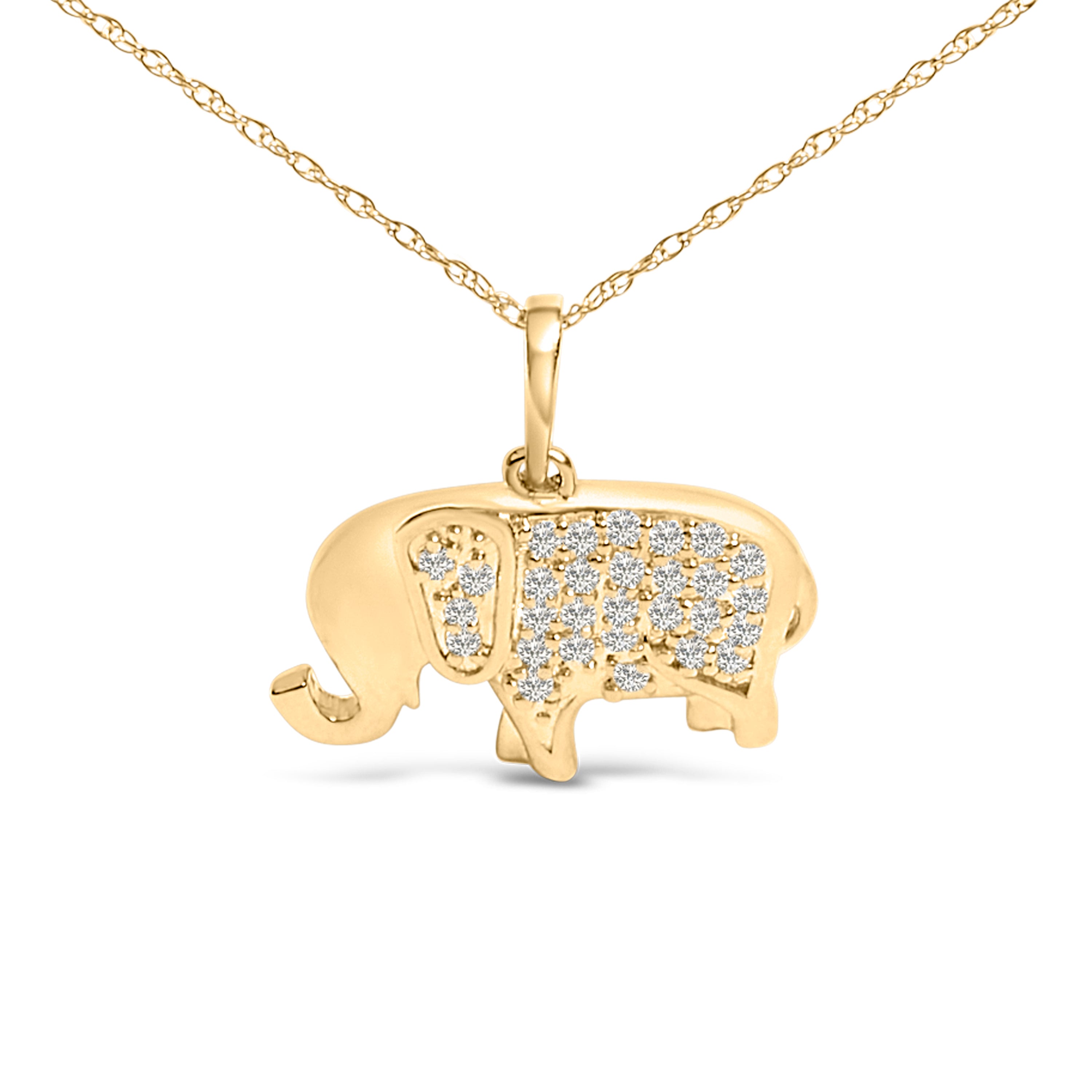 10K Yellow Gold 1/5 Cttw Diamond Elephant Pendant Necklace