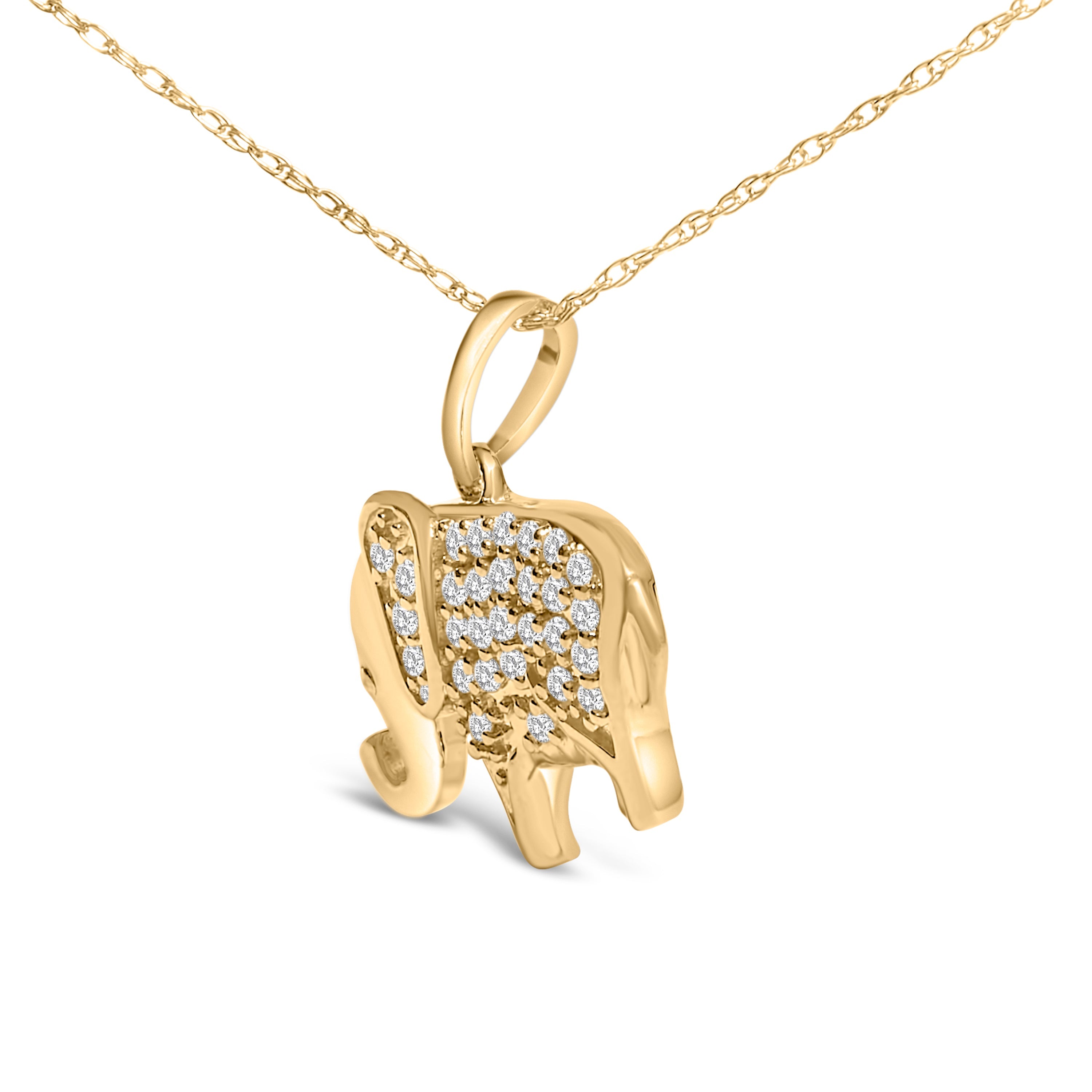 10K Yellow Gold 1/5 Cttw Diamond Elephant Pendant Necklace