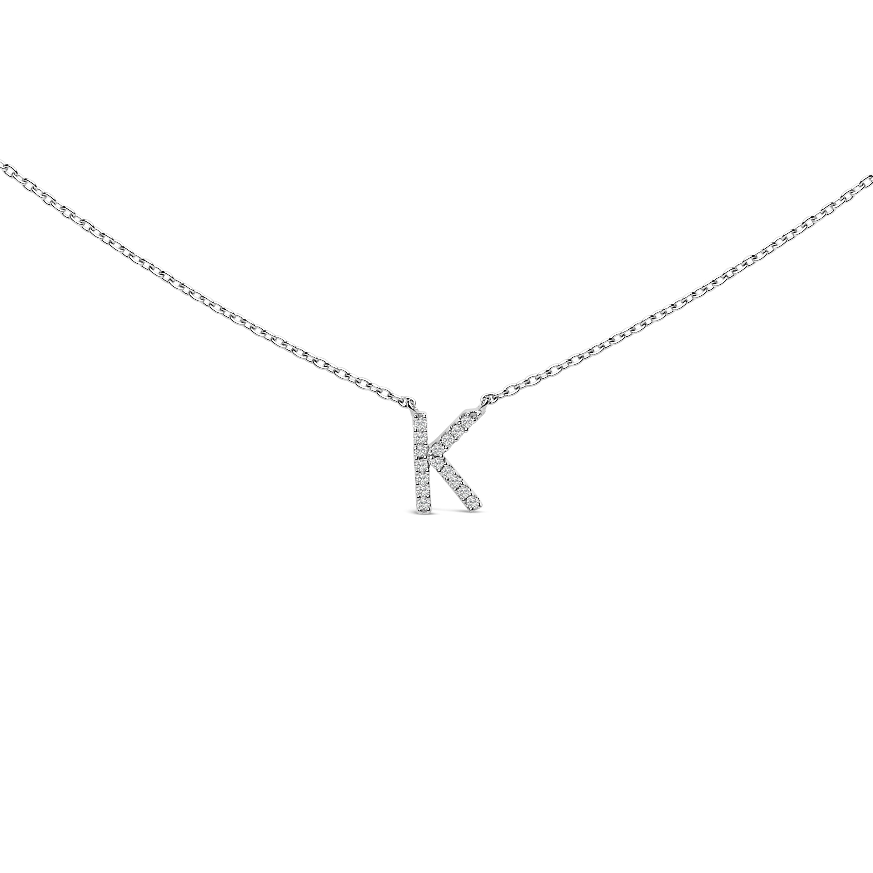 10K White Gold Diamond Accent "A" Block Initial Pendant Necklace