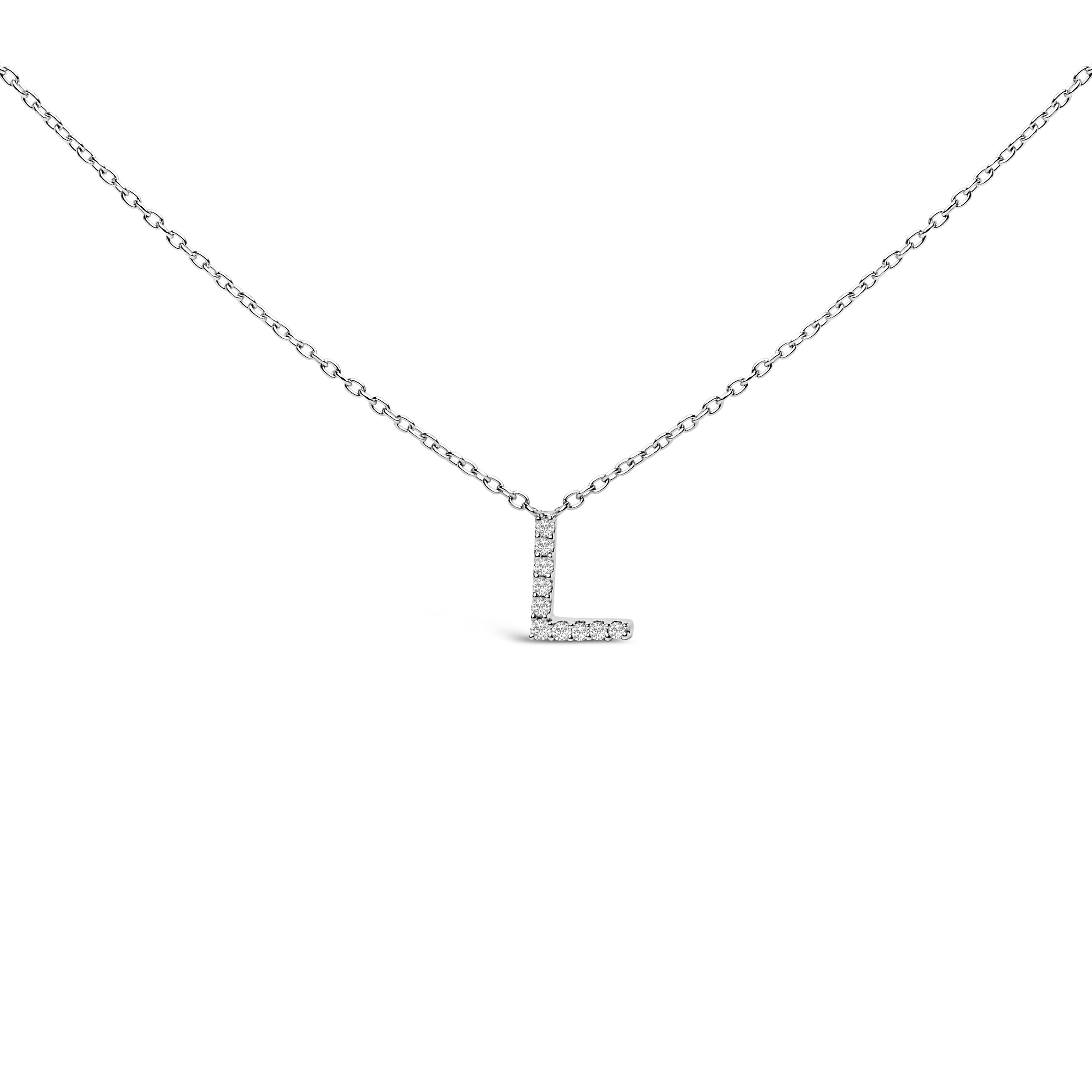 10K White Gold Diamond Accent "A" Block Initial Pendant Necklace