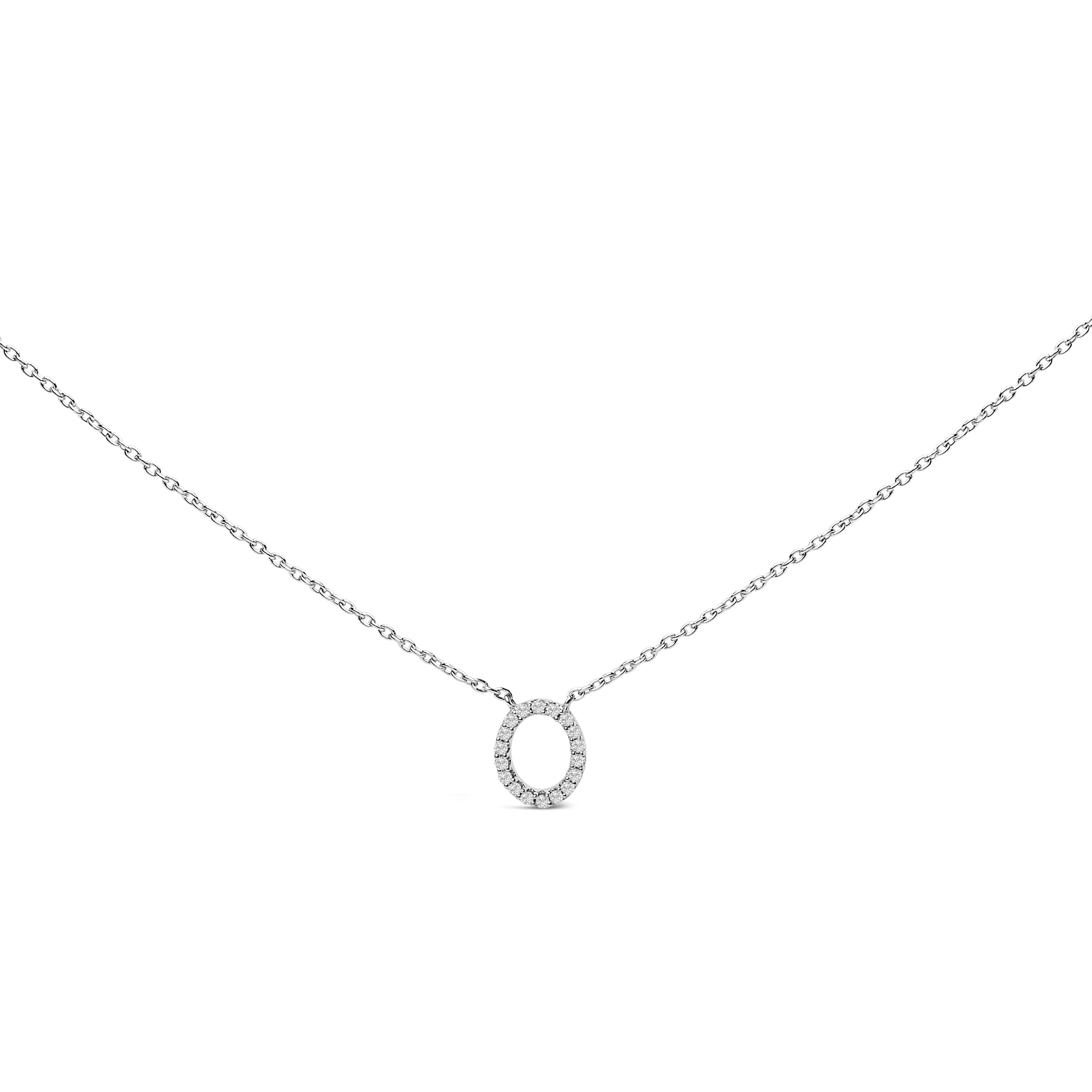 10K White Gold Diamond Accent "A" Block Initial Pendant Necklace