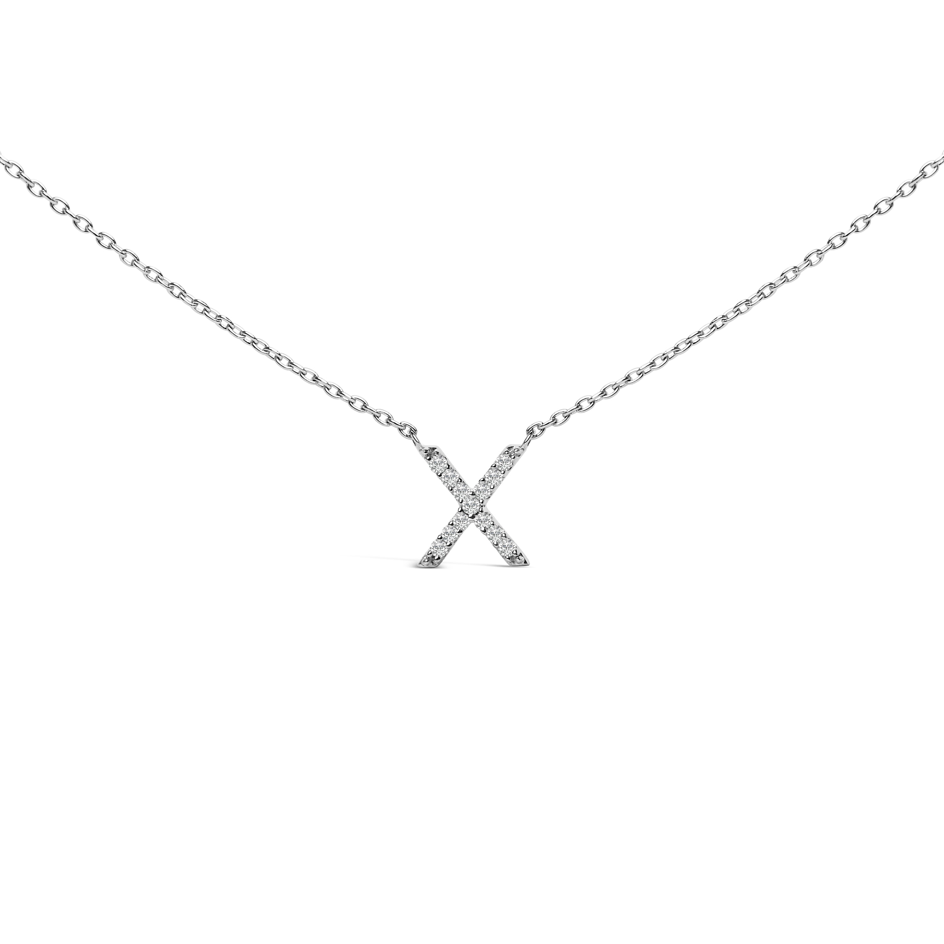 10K White Gold Diamond Accent "A" Block Initial Pendant Necklace