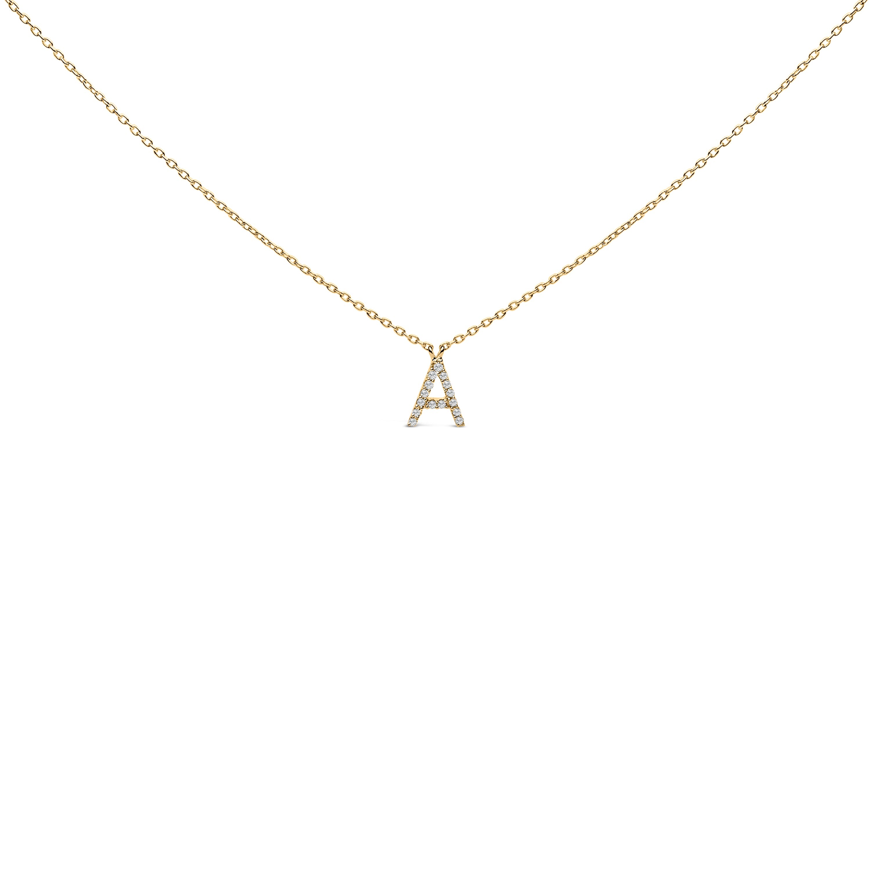 10K White Gold Diamond Accent "A" Block Initial Pendant Necklace