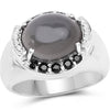 5.68 Carat Genuine Grey Moonstone & Black Spinel .925 Sterling Silver Ring