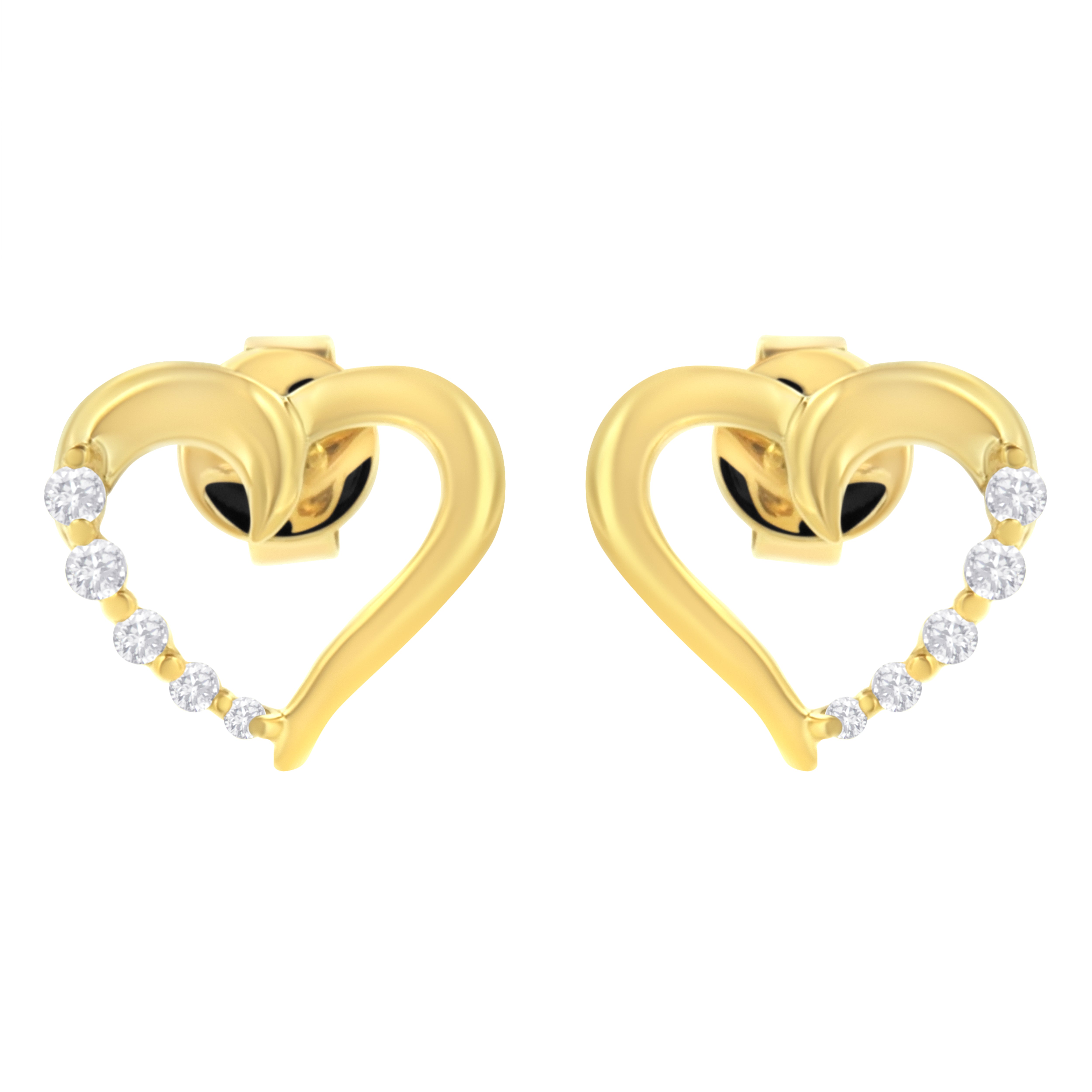 14K Yellow Gold 1/8 Cttw Diamond Journey Heart Hoop Earrings (K-L Color, I1-I2 Clarity)