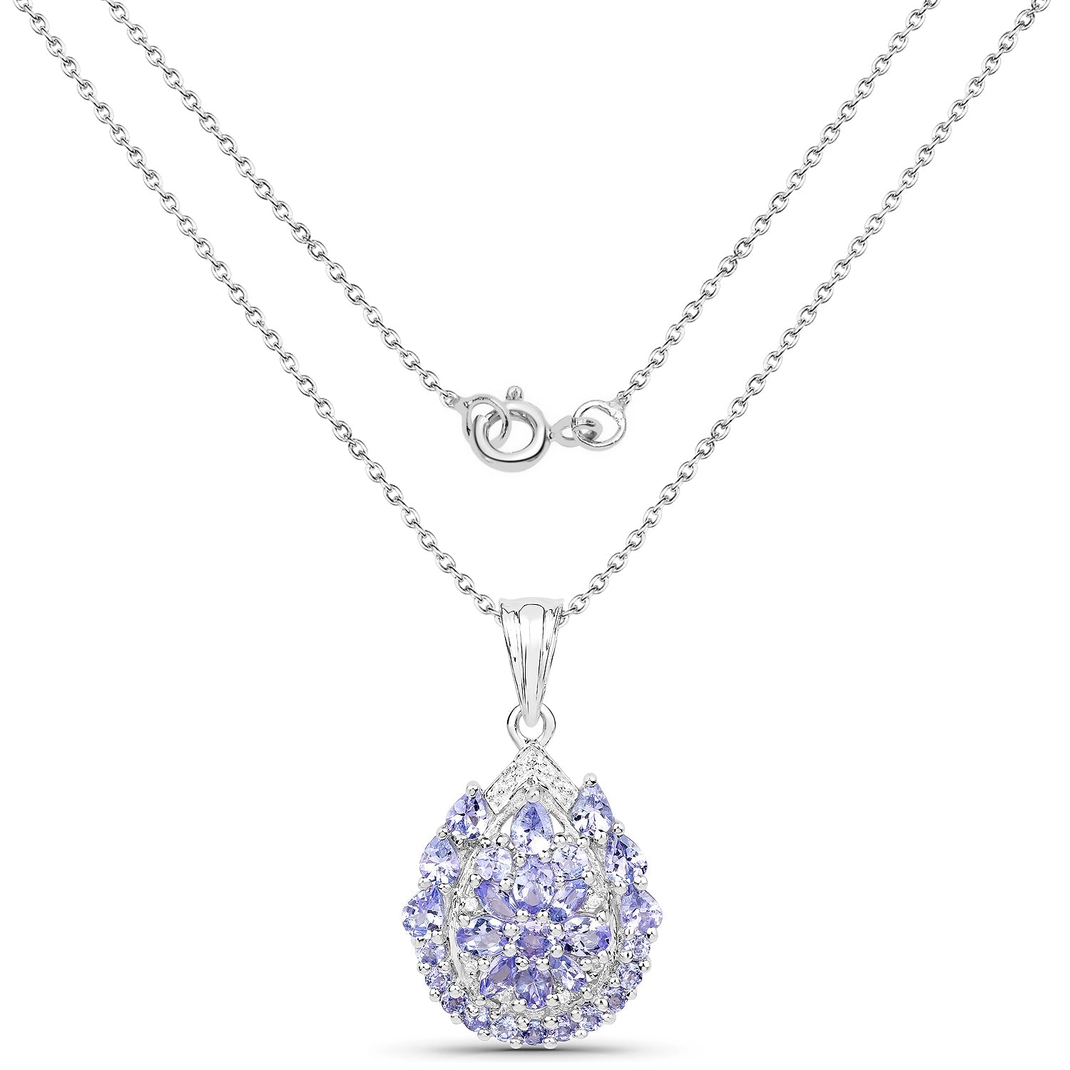 2.64 Carat Genuine Tanzanite and White Topaz .925 Sterling Silver Pendant