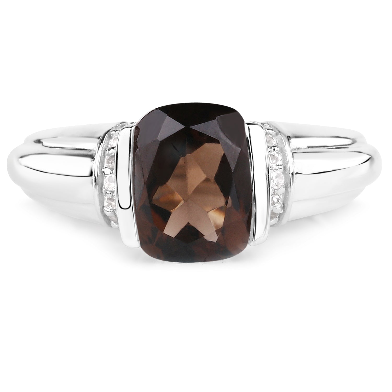 2.03 Carat Genuine Smoky Quartz & White Topaz .925 Sterling Silver Ring